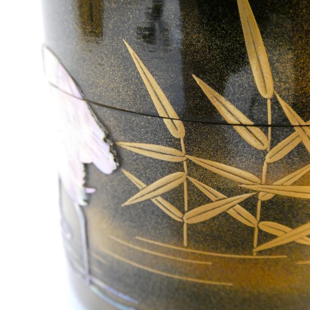 新品時35万 二代 前端春斎作 内梨地 雪吹 螺鈿 芦に鷺蒔絵 棗 茶器 茶道具