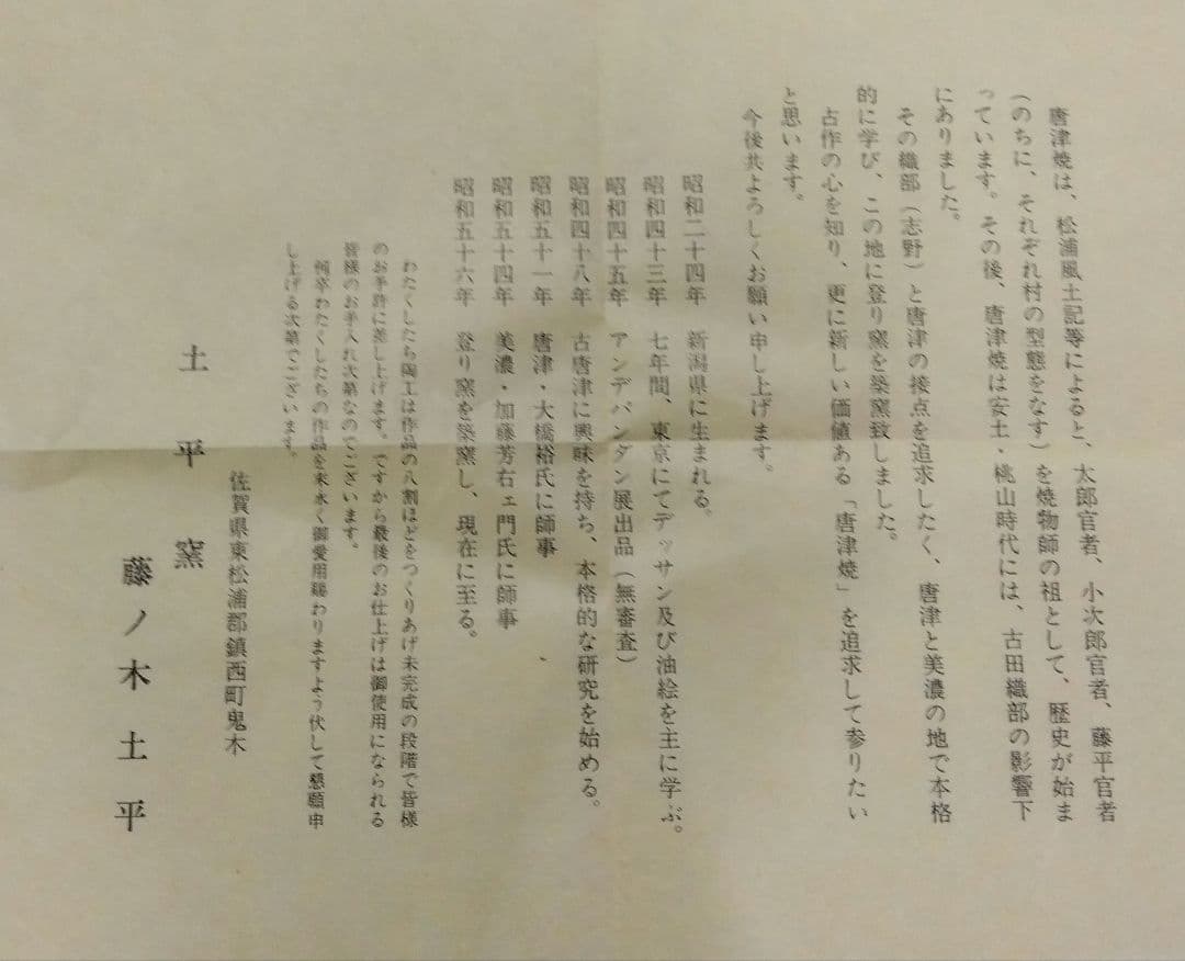 茶道具 茶碗 唐津 絵唐津 皮鯨 藤ノ木土平 新品