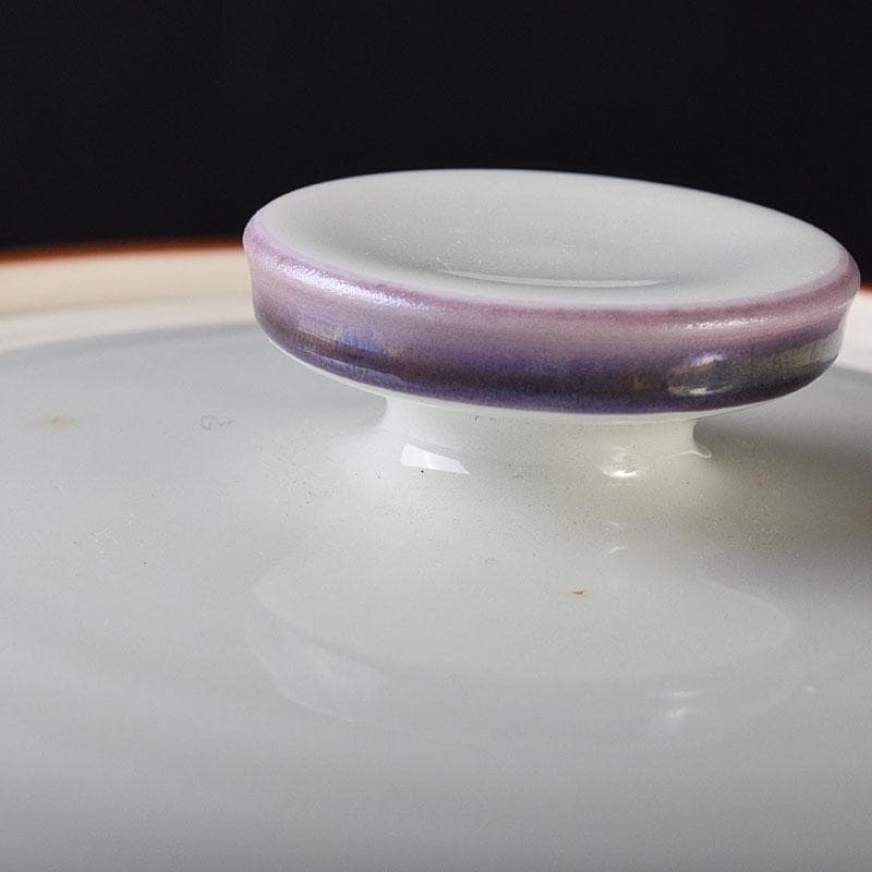 茶道具　京焼　二代　手塚玉堂作　白磁紫彩　竜車文　水指　共布共箱　V　R8716