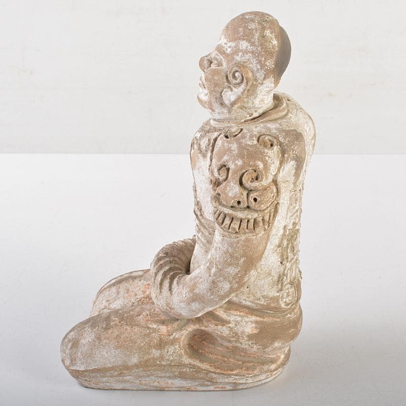 中国　加彩　漢詩刻　人物俑　置物　箱蓋無し　在銘印あり　V　R7237