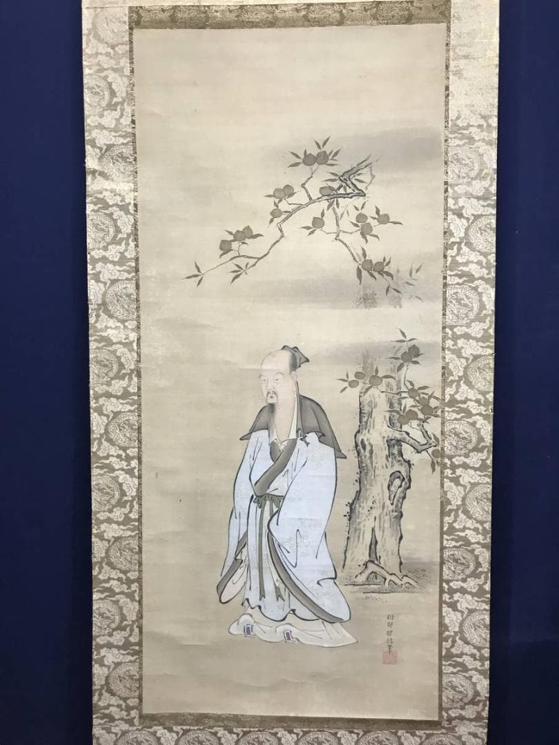 【真作】狩野探信/桃仙人図/人物図/掛軸/名家伝来/AC-168