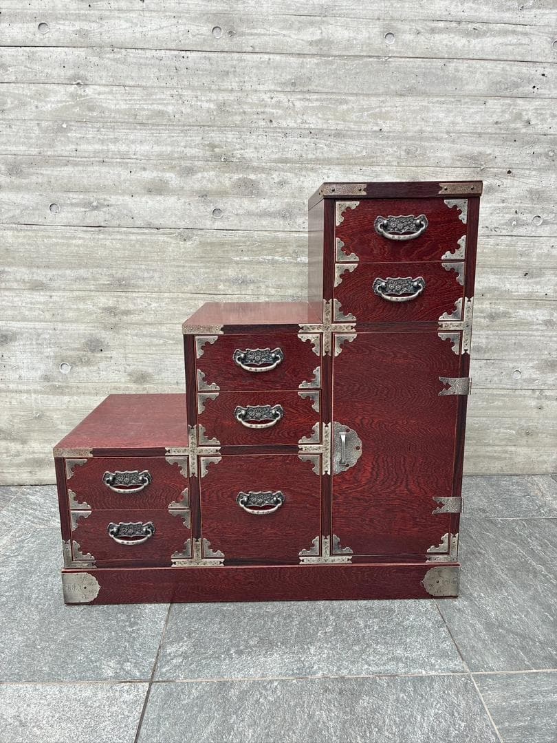 階段箪笥 昭和レトロ 左下り 飾り棚 収納棚 アンティーク家具 小物収納