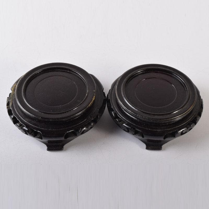 中国　古七宝琺瑯彩　獅子摘　花草文瓶　蓋壷　唐木台付　一對　V　7451