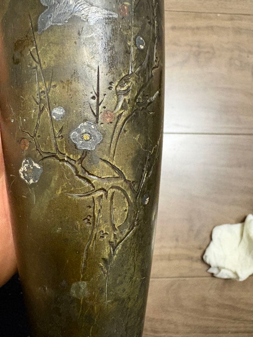 花瓶 銀鑲嵌 古銅製