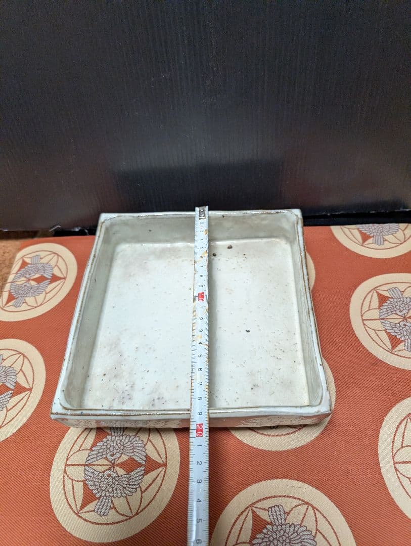 白磁時代物四角形の志野焼陶器皿 約20cm水盤