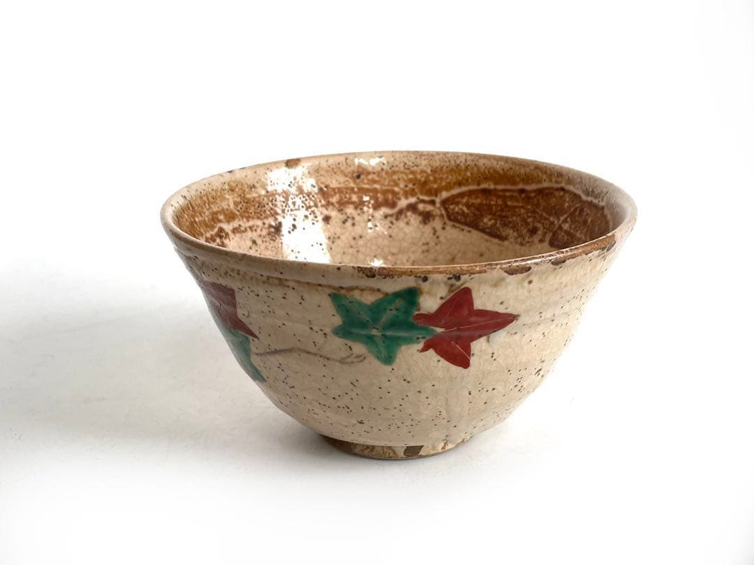 骨董　アンティーク　丸山焼　犬山焼　紅葉　もみじ　茶碗　抹茶碗　乾山　共箱