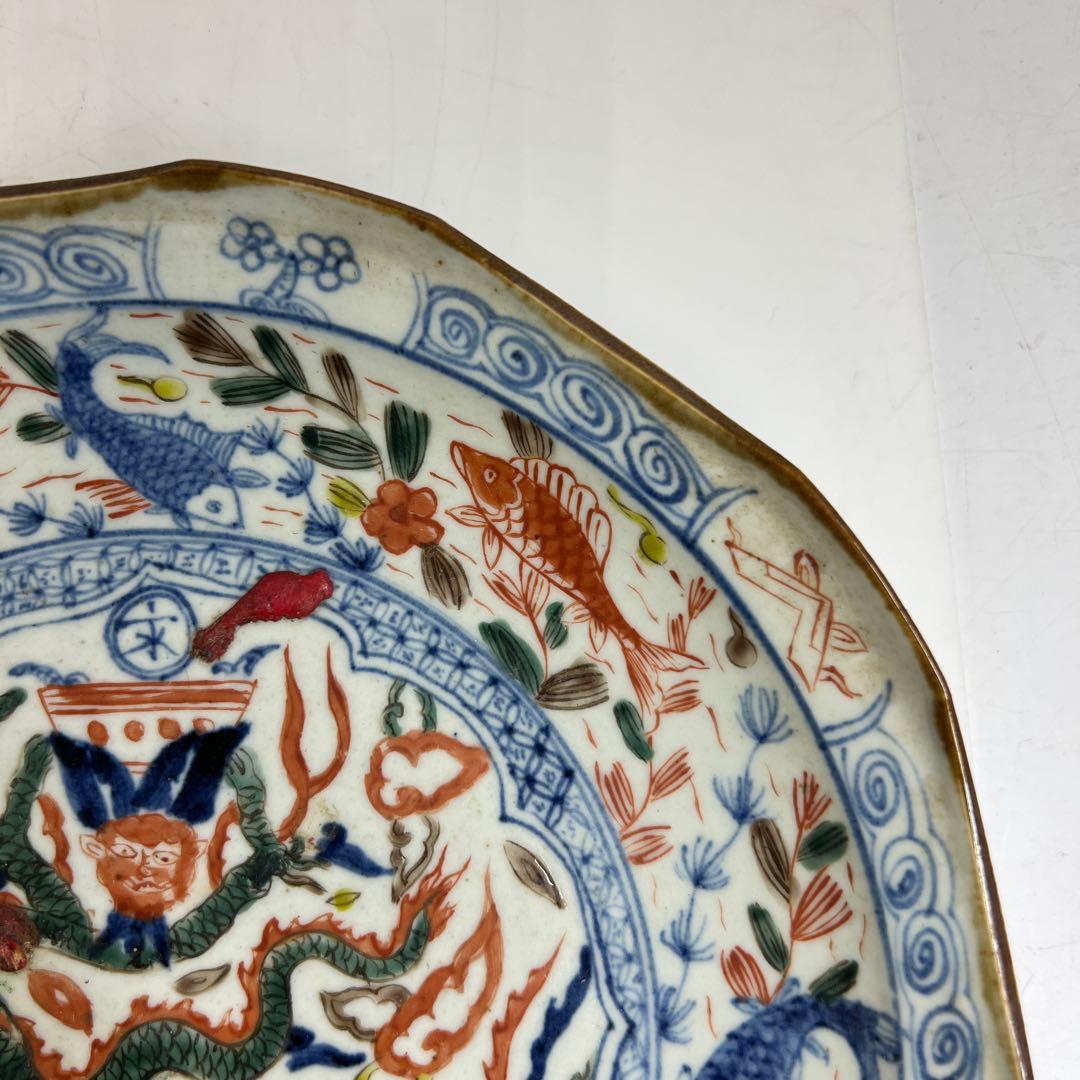 専用　中国古玩　天啓年製　赤絵大皿　幅約25㎝　東Y8-0130☆2F