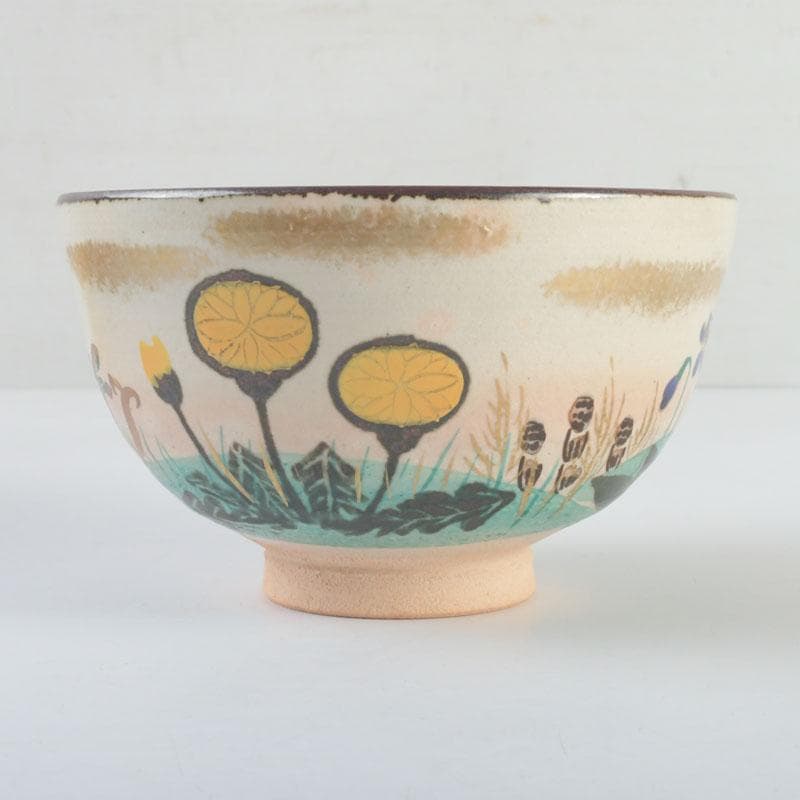 茶道具　福森阿也作　乾山写　色絵　花草文　茶碗　共布共箱　C　9475