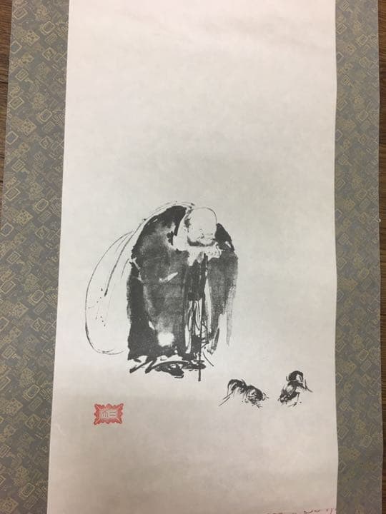 名画　宮本武蔵の復刻画　掛軸　又は額縁ブラウン平方フラット