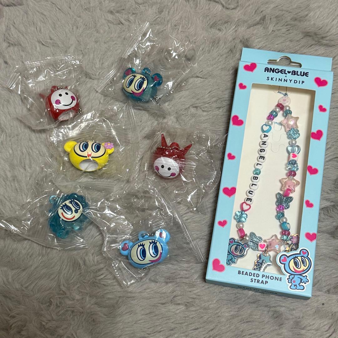 エンジェルブルー スマホストラップ マスコットキャップチャーム セット