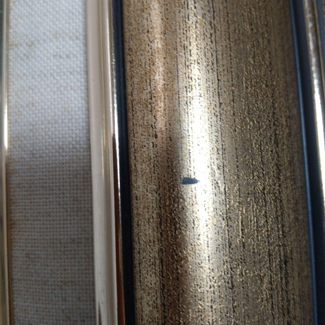 油彩画 川の風景 金色フレーム付き