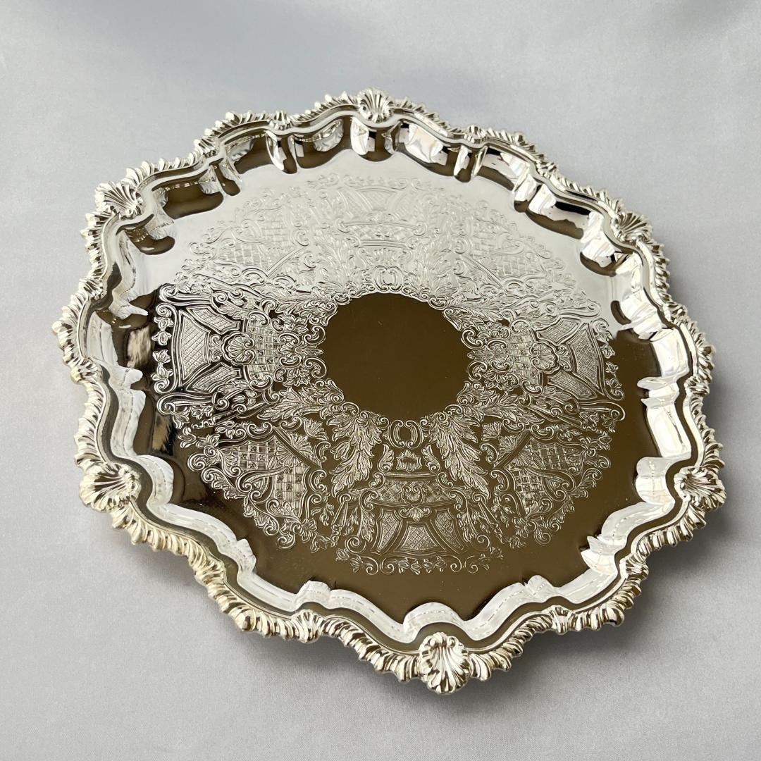 【英国】 ギャラリートレー / ドリンクトレー 26cm【シルバープレート】