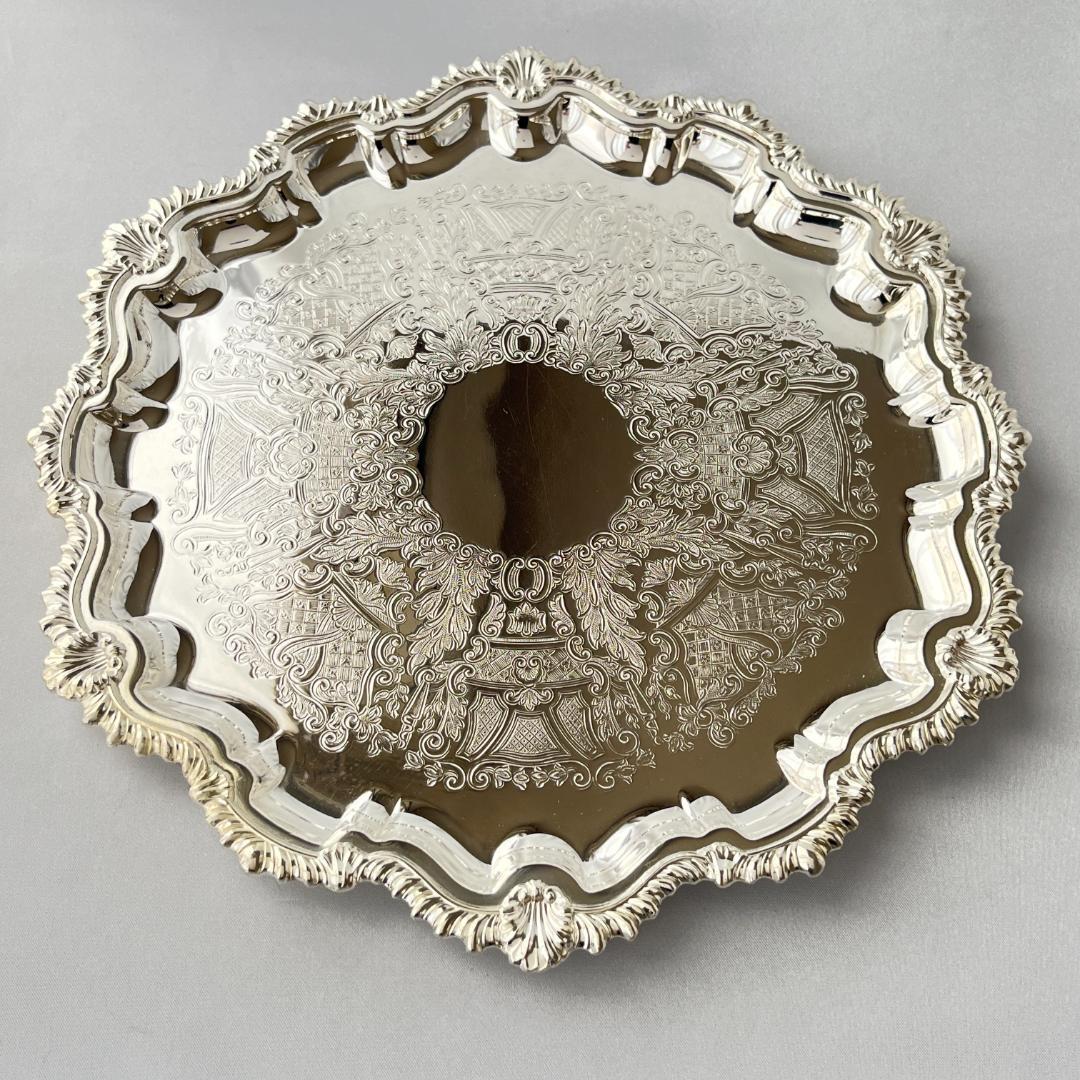 【英国】 ギャラリートレー / ドリンクトレー 26cm【シルバープレート】