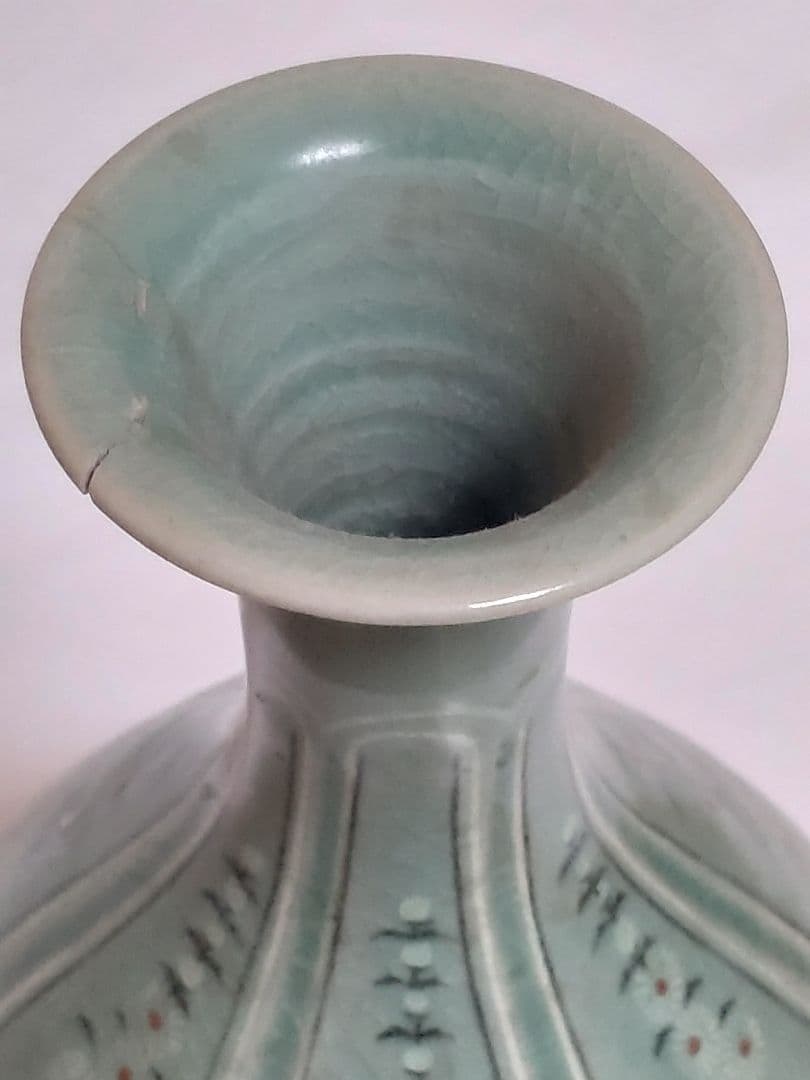 （박상재）朝鮮美術　骨董　高麗青磁　花象嵌　大瓶　砂高台