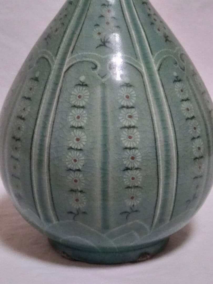 （박상재）朝鮮美術　骨董　高麗青磁　花象嵌　大瓶　砂高台