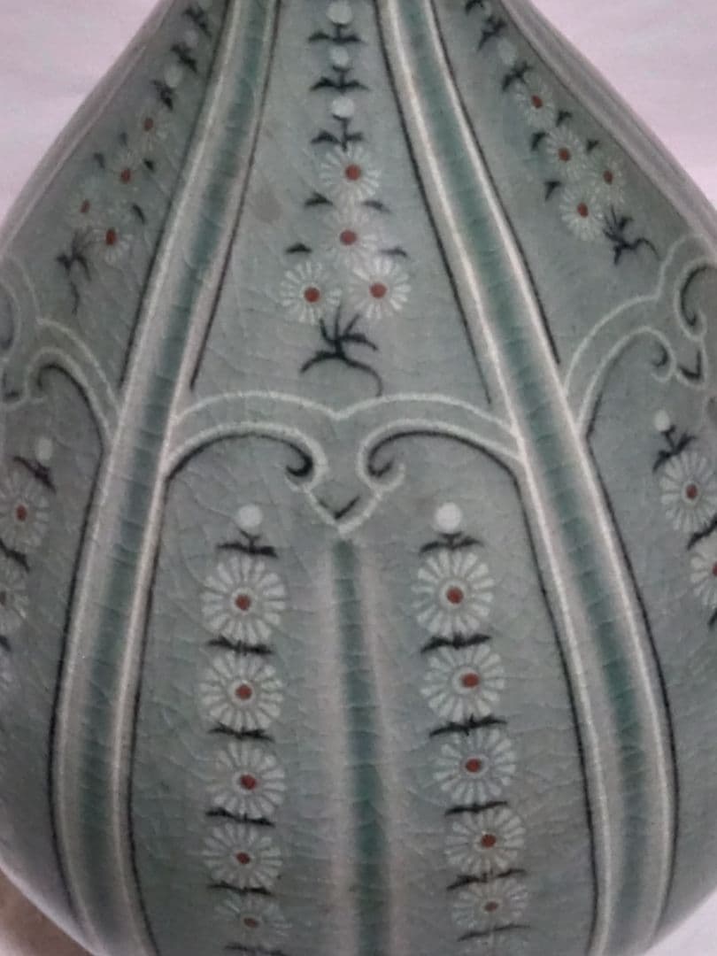 （박상재）朝鮮美術　骨董　高麗青磁　花象嵌　大瓶　砂高台