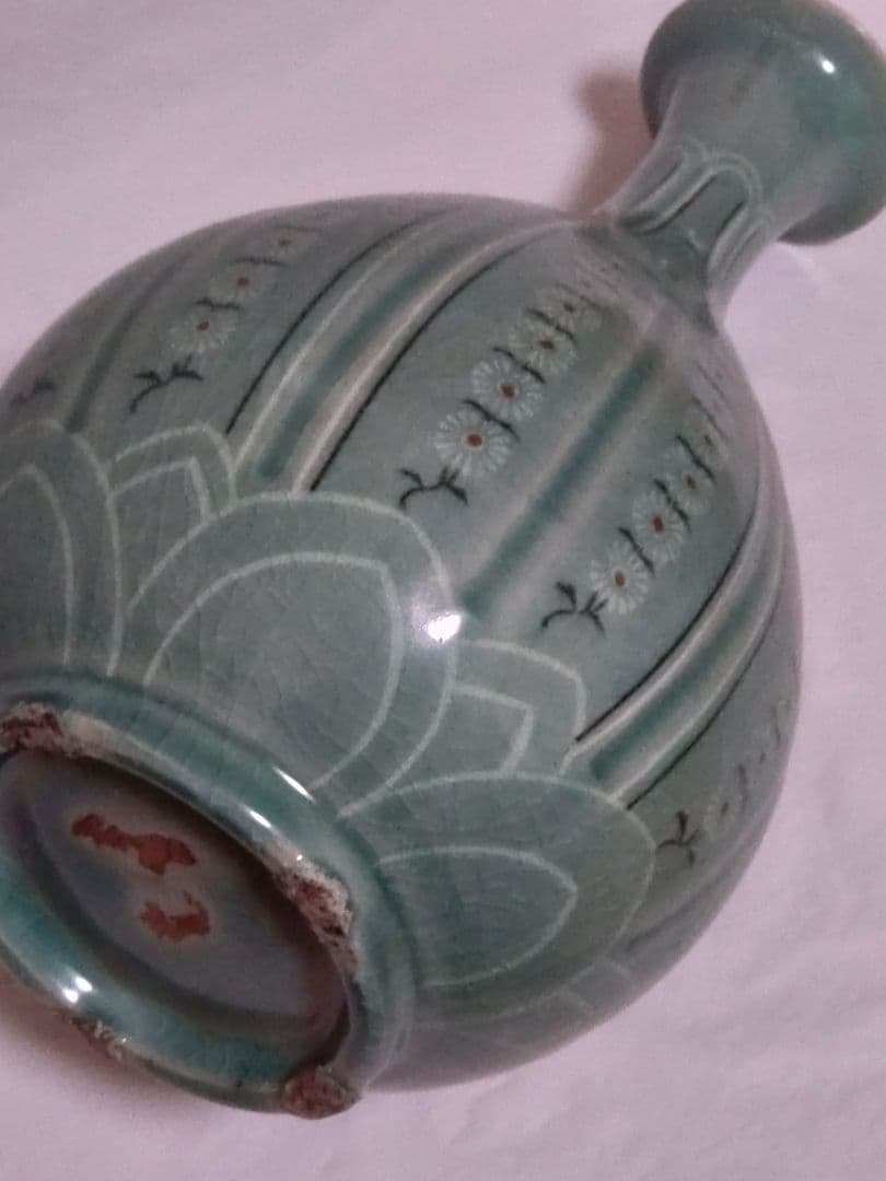 （박상재）朝鮮美術　骨董　高麗青磁　花象嵌　大瓶　砂高台