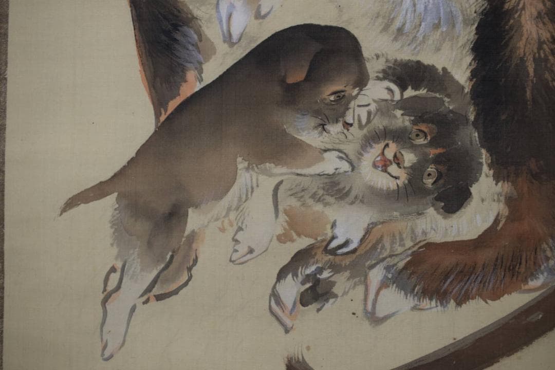 【真作】石井金陵/犬図/掛軸☆宝船☆Y-524　JM