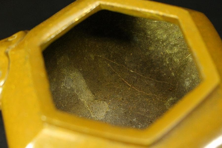 香炉 獅子双耳 三足香炉 金属製 木箱付(メ1186)