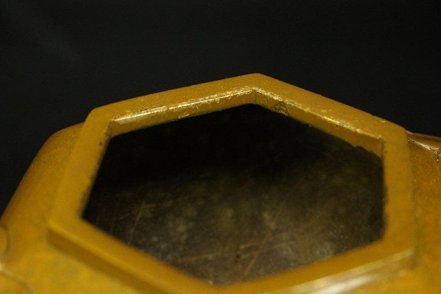 香炉 獅子双耳 三足香炉 金属製 木箱付(メ1186)