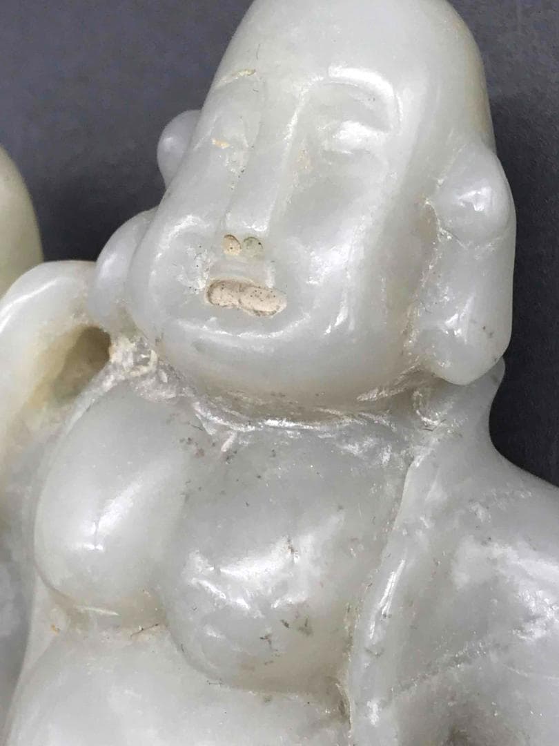 和田玉 清時代 弥羅菩薩神獣和田玉彫り 置物　鑑賞物 古玉石 唐物 (D-79)