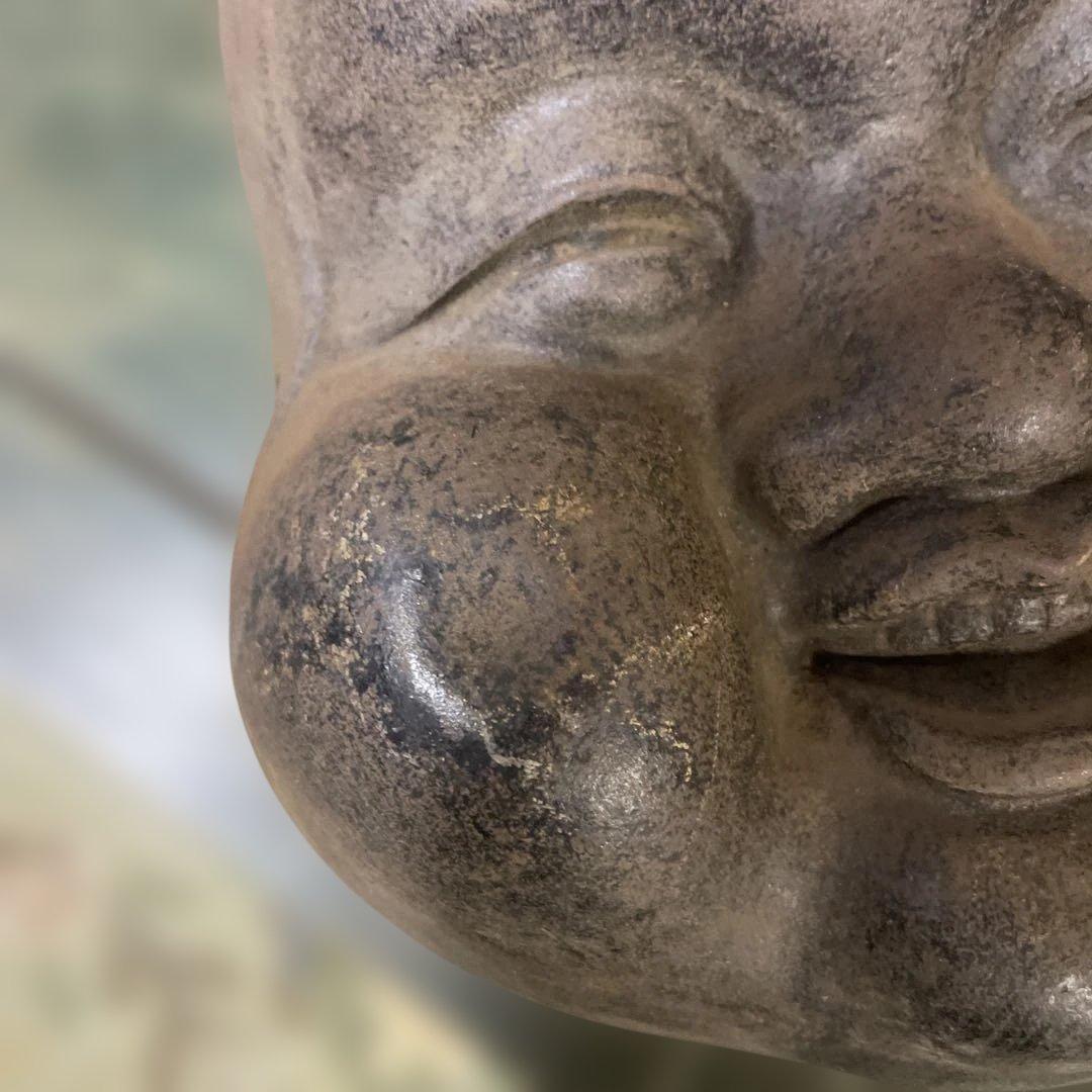 金属製オタフク　お福様ふっくらした頬　お福様のお面　骨董　美術品　重厚感あります