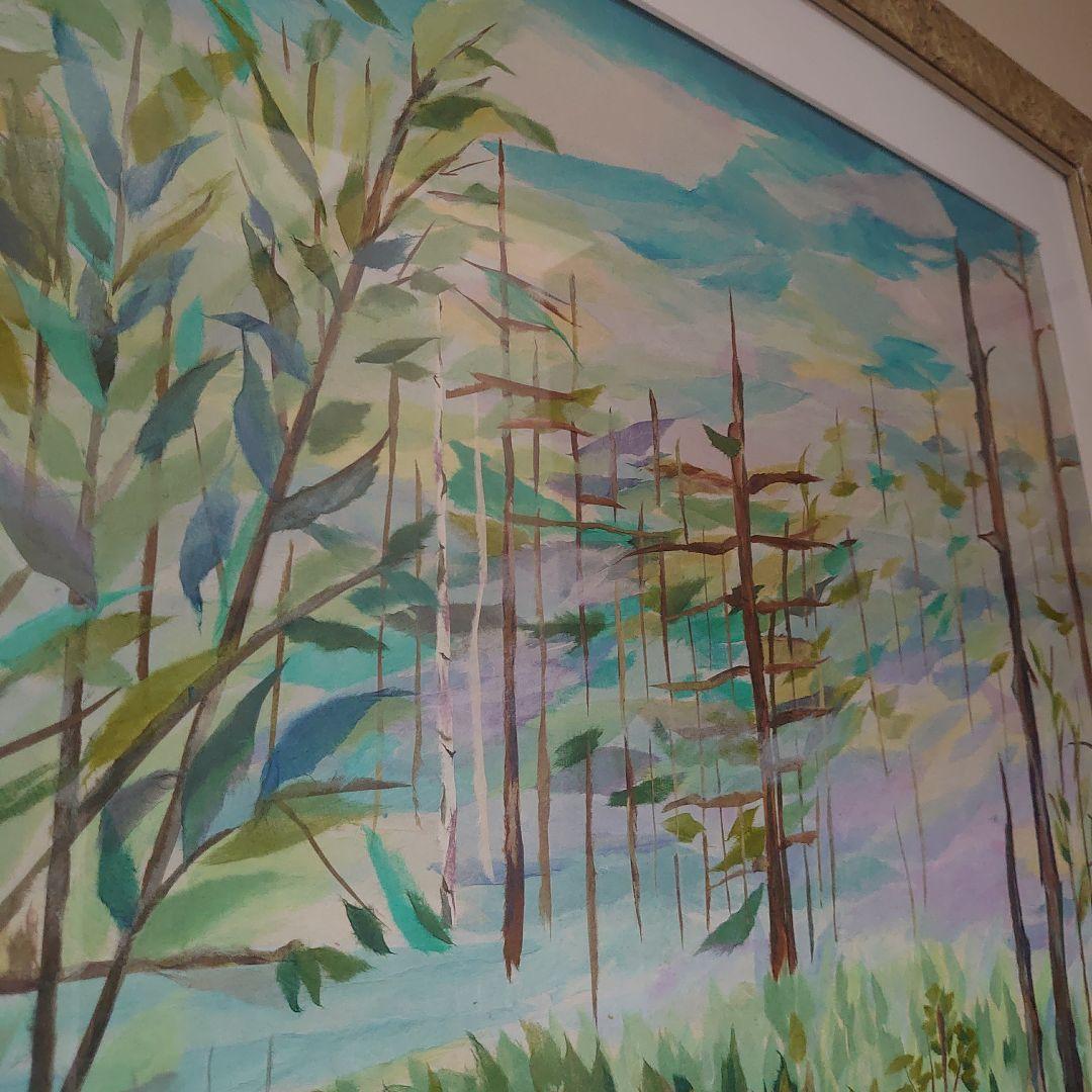 【美品】風景画　千切り絵作家　署名入り　高級額縁　大型絵画　高級和紙　30号