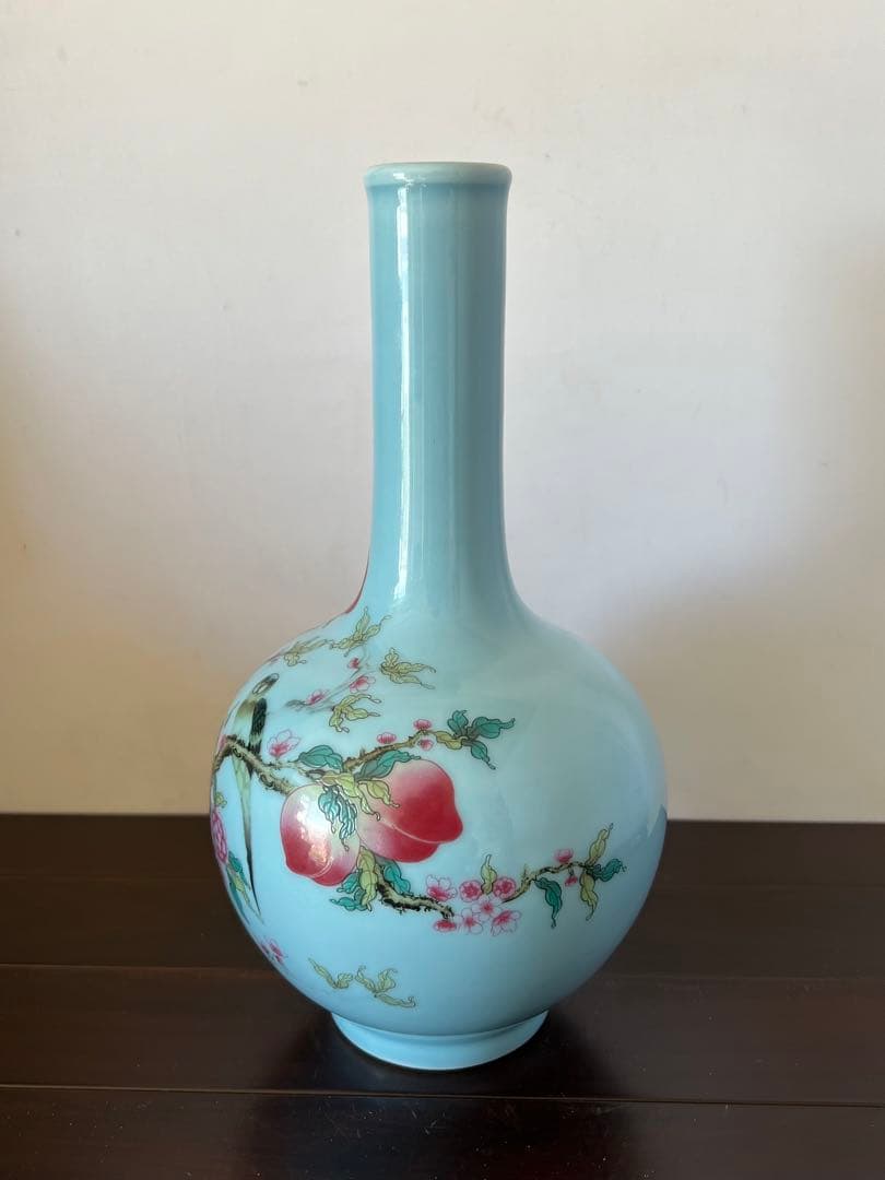 中国古美術/粉彩花鳥紋天球瓶 【大清乾龍年製】在銘/XG4-1