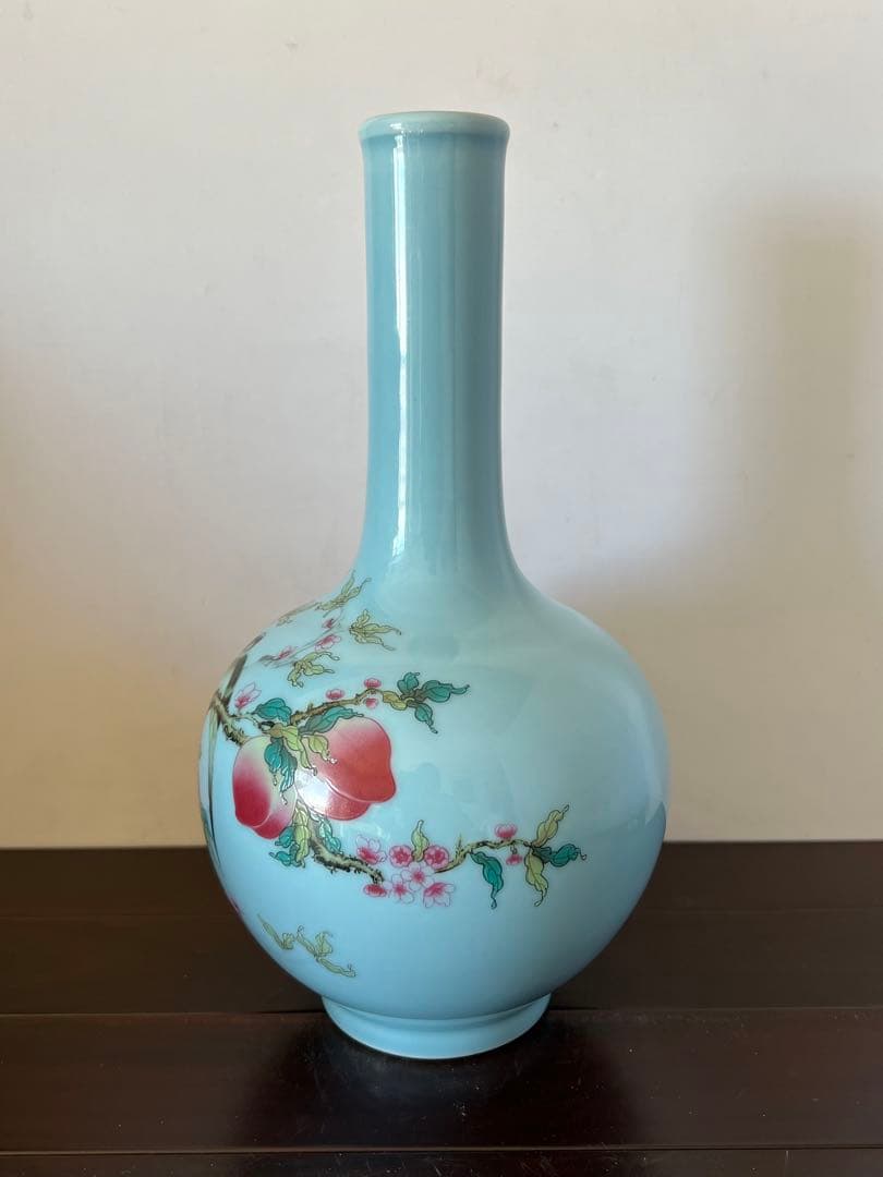 中国古美術/粉彩花鳥紋天球瓶 【大清乾龍年製】在銘/XG4-1