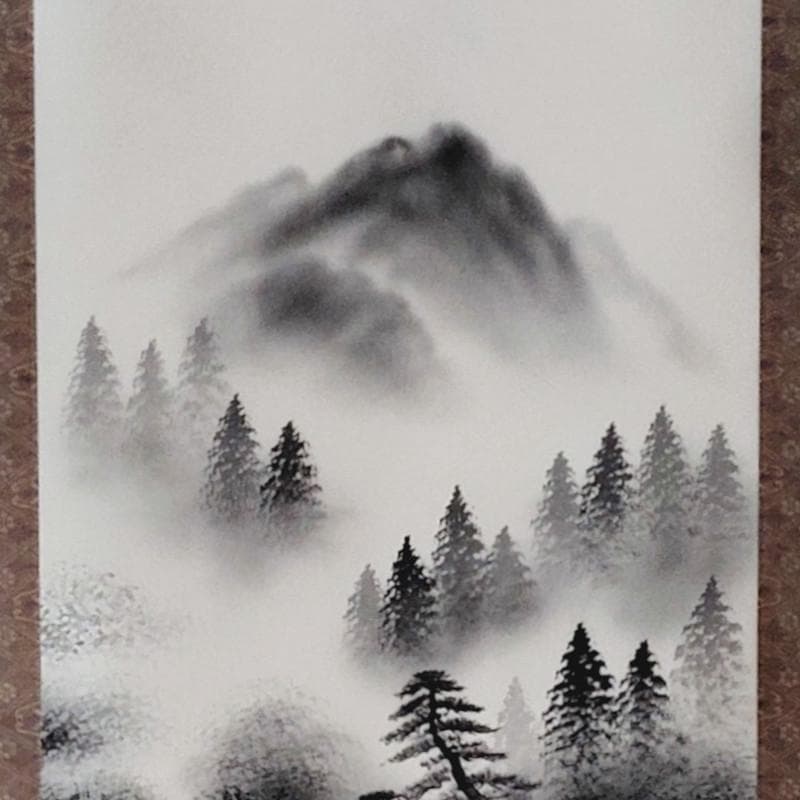 掛軸　☆小池玉泉☆「水墨山水」　良好！