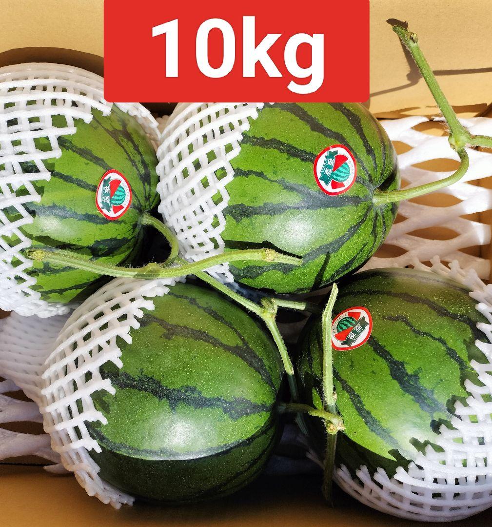 1*札様 高知産　約１０ｋｇ　温室栽培スイカ　４玉　秀品　北海道沖縄発送不可