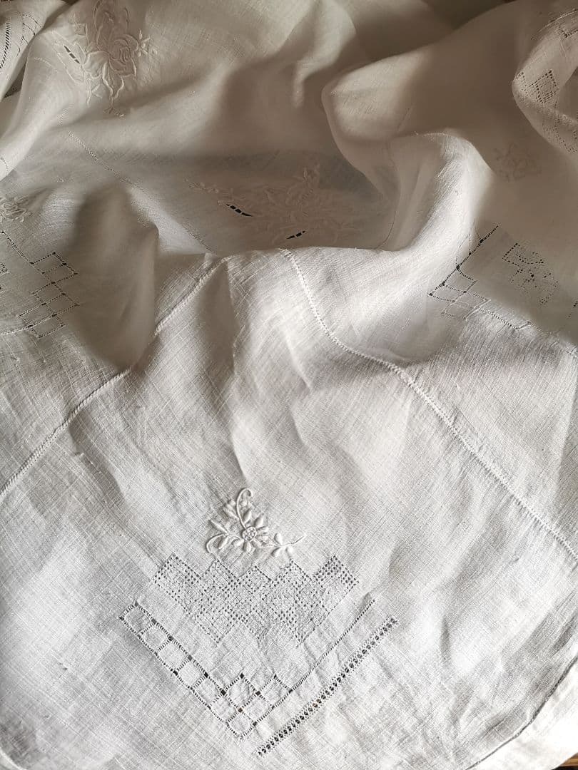 アンティークローズ刺繍 梯子ドローンワークレース アイリッシュオーガンジークロス