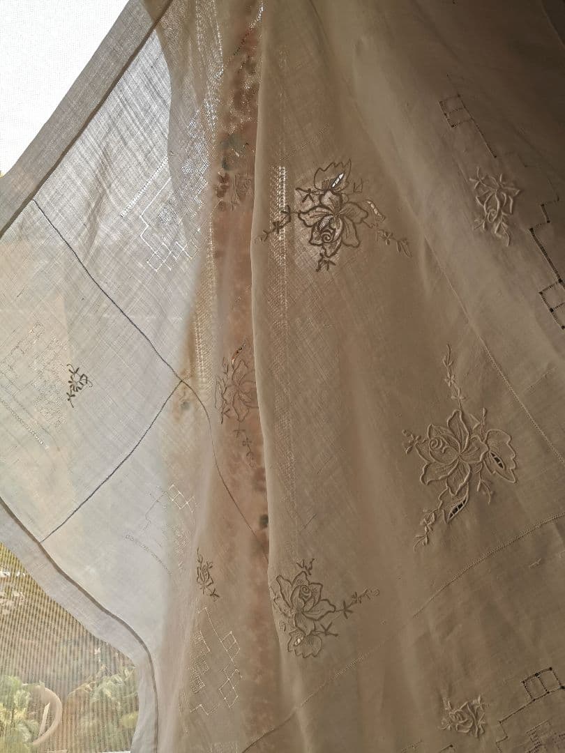 アンティークローズ刺繍 梯子ドローンワークレース アイリッシュオーガンジークロス