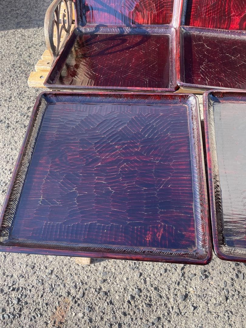 讃岐盆　木製彫刻模様入り　正方形　お盆　トレー　11客