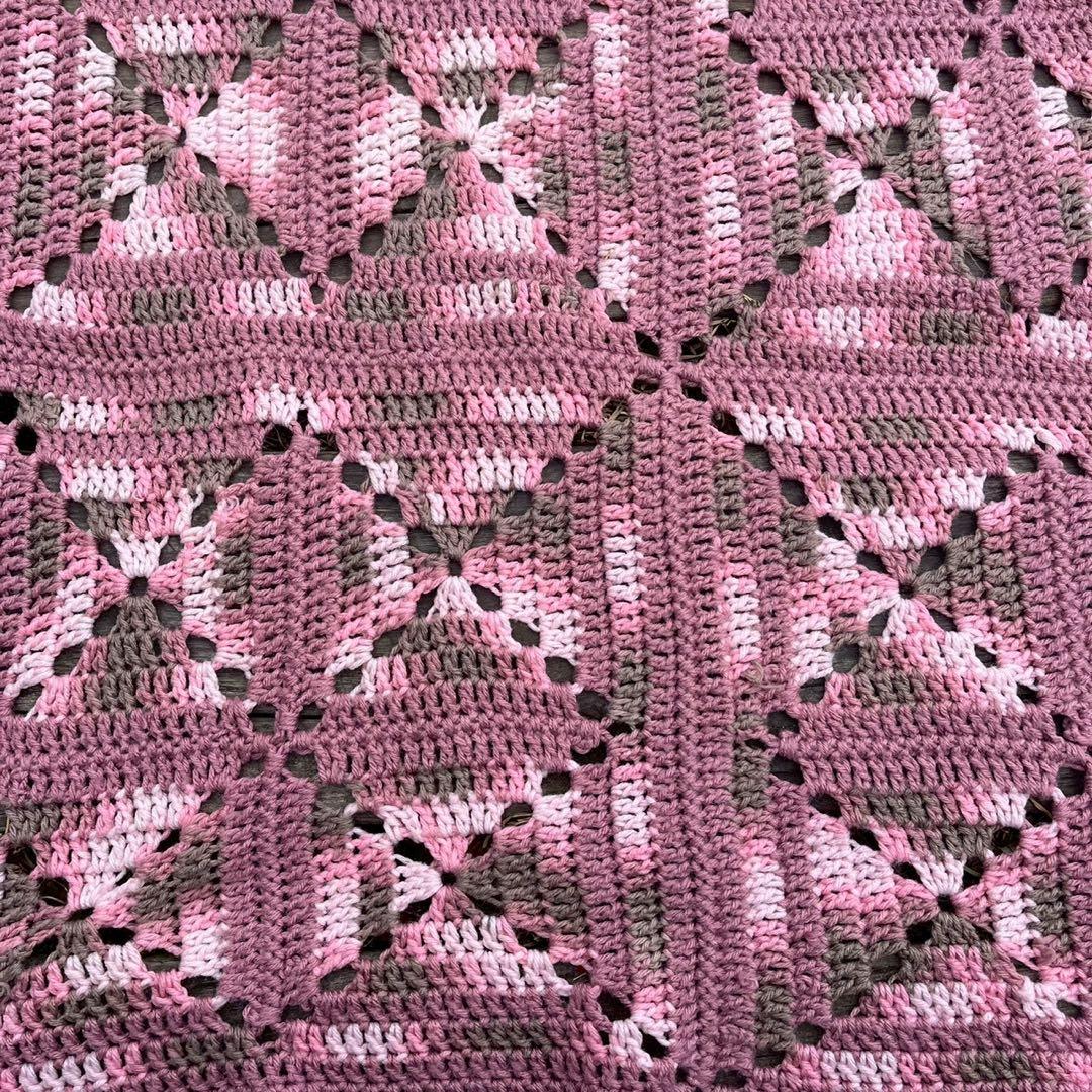 【USA vintage】グラニーブランケット ピンク　グレー　モチーフ