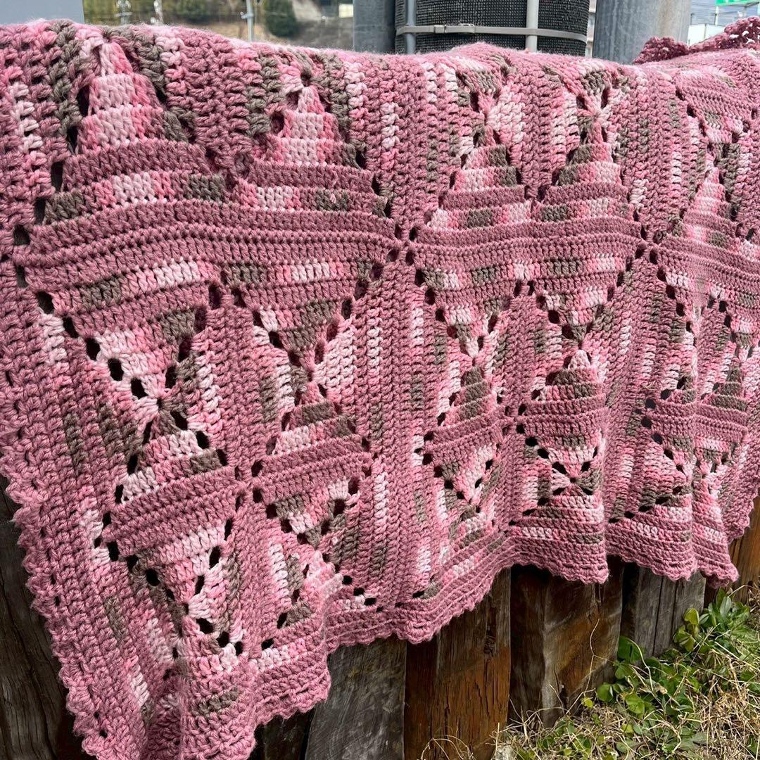 【USA vintage】グラニーブランケット ピンク　グレー　モチーフ