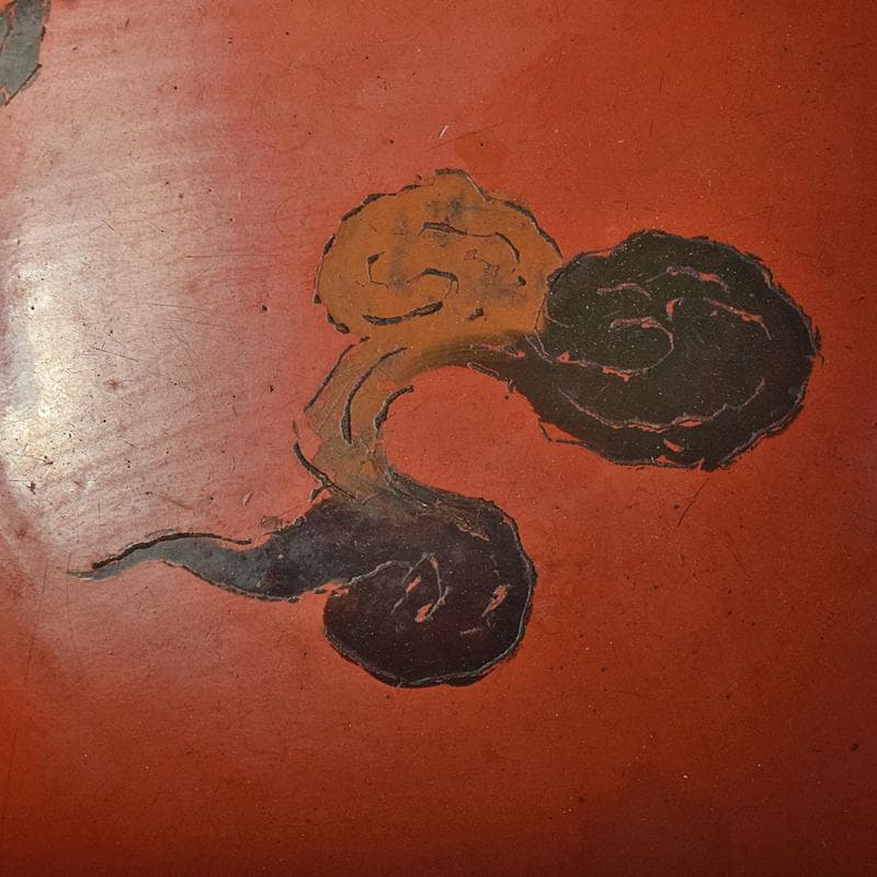 古民具　根来塗　雲龍文彫　椀　時代箱付　V　R8441