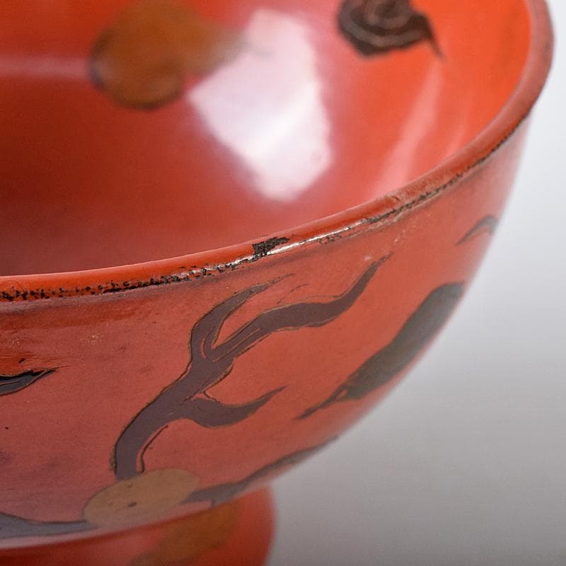 古民具　根来塗　雲龍文彫　椀　時代箱付　V　R8441