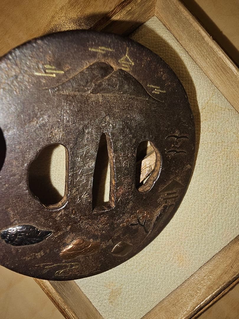 在銘　會津正阿弥　鍔　縦80mm 橫79mm 厚さ4mm　会津正阿弥　時代物