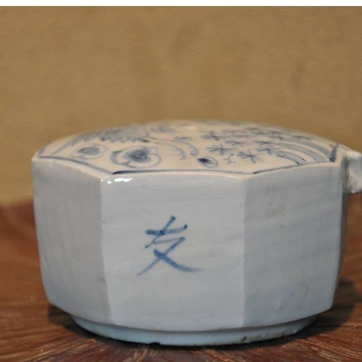 李朝白磁染付 鶴字紋水滴 朝鮮古陶