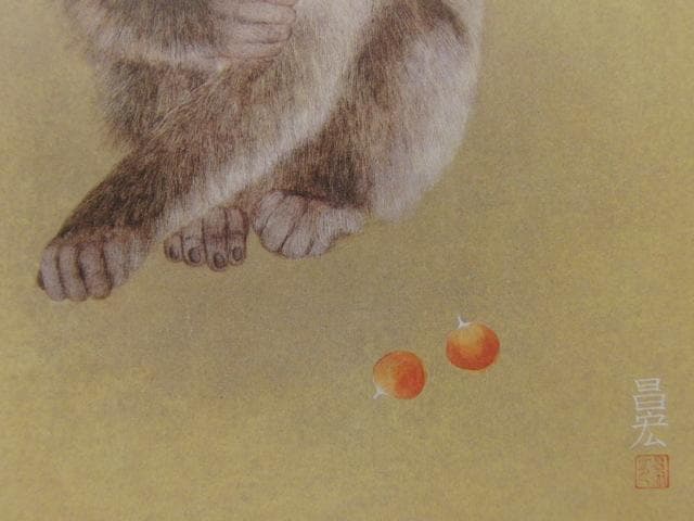 田口昌宏、【子猿】、希少な額装用画集画、新品高級額 額装付、状態良好