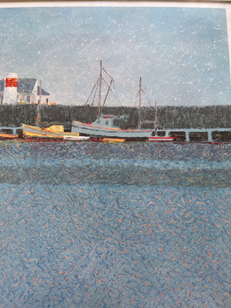 大判　リトグラフ　アンドレ・ブーリエ「港に吹く風」額装　版画　サイン.ED有り