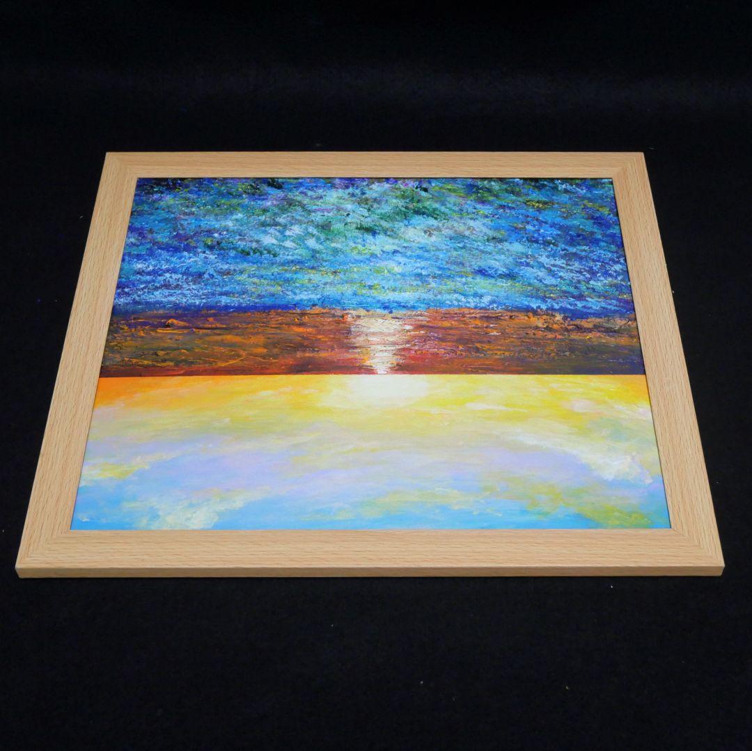 油絵 油彩 油彩画 絵画 絵【朝日に輝く海の青い花】