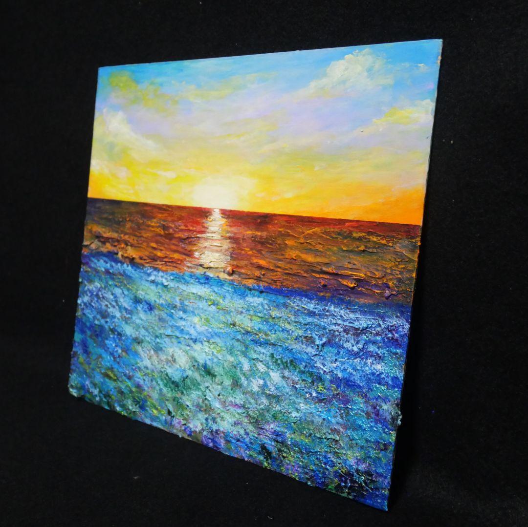 油絵 油彩 油彩画 絵画 絵【朝日に輝く海の青い花】
