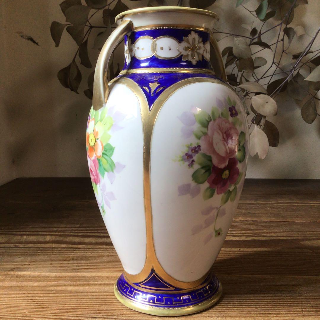 No4235 オールドノリタケ　NIPPON　手描き壺型花瓶　陶磁器　送料無料