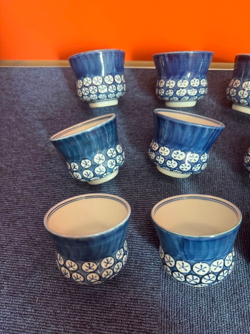 1808  源右衛門　染付丸紋濃 湯呑　9客　未使用