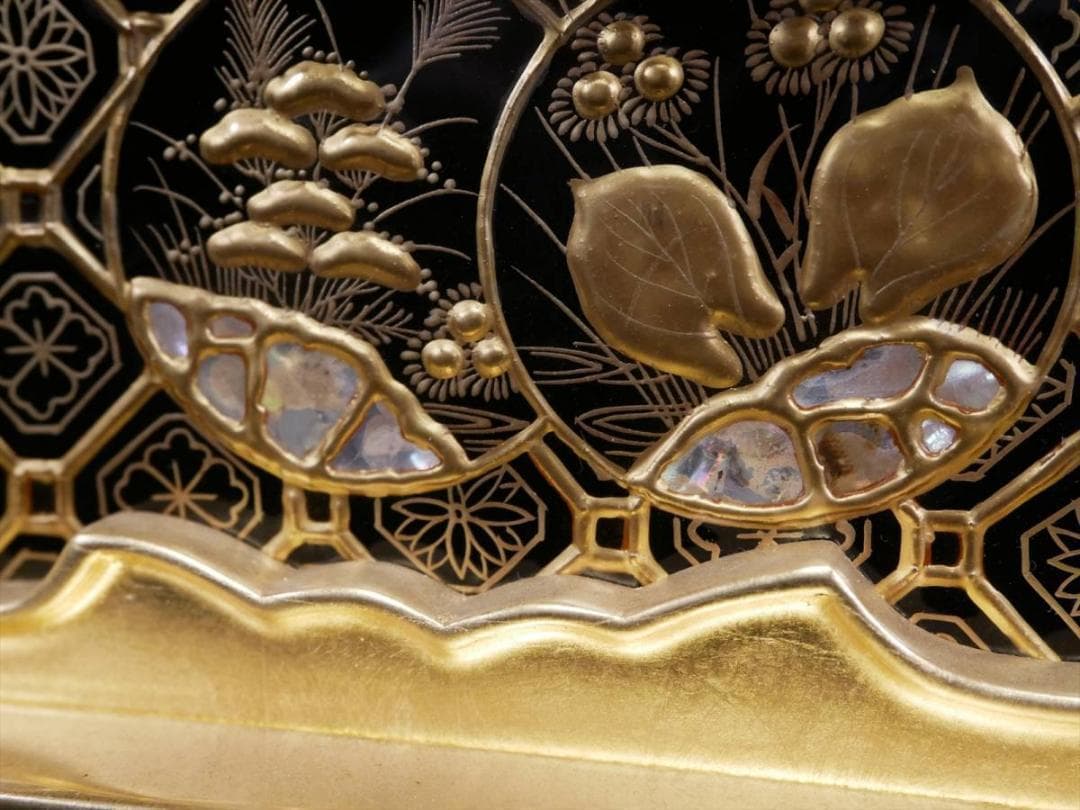 限定値下　収集品　仏壇用引出し　金具付き　本金箔　蒔絵付き　仏壇用　3131
