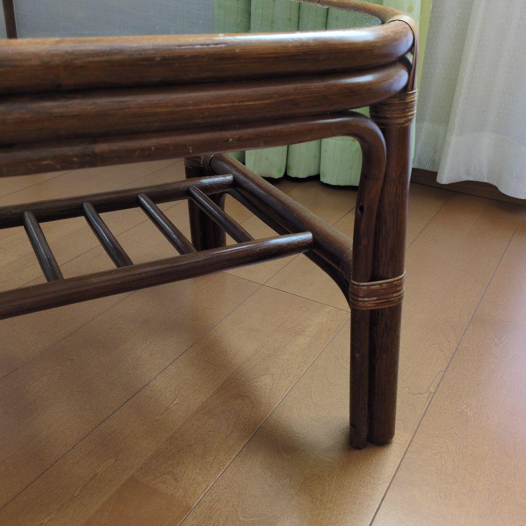 コスガ製、籐ガラス天板ロ―テーブル