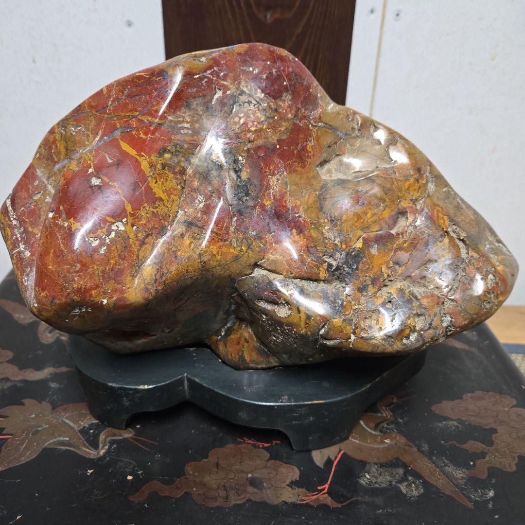 天然石 自然石彫刻 赤 黄 茶色