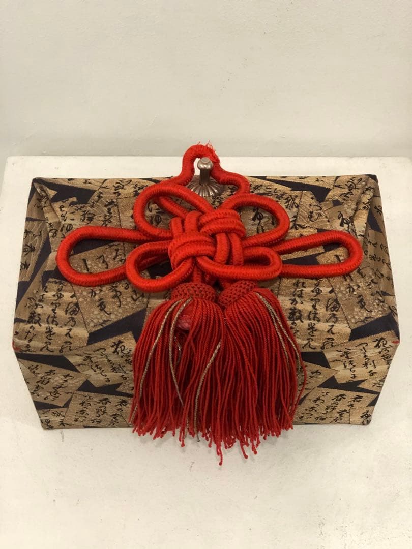 古いお化粧箱　古布細工　百人一首図柄　霧箱　アンティーク　金糸